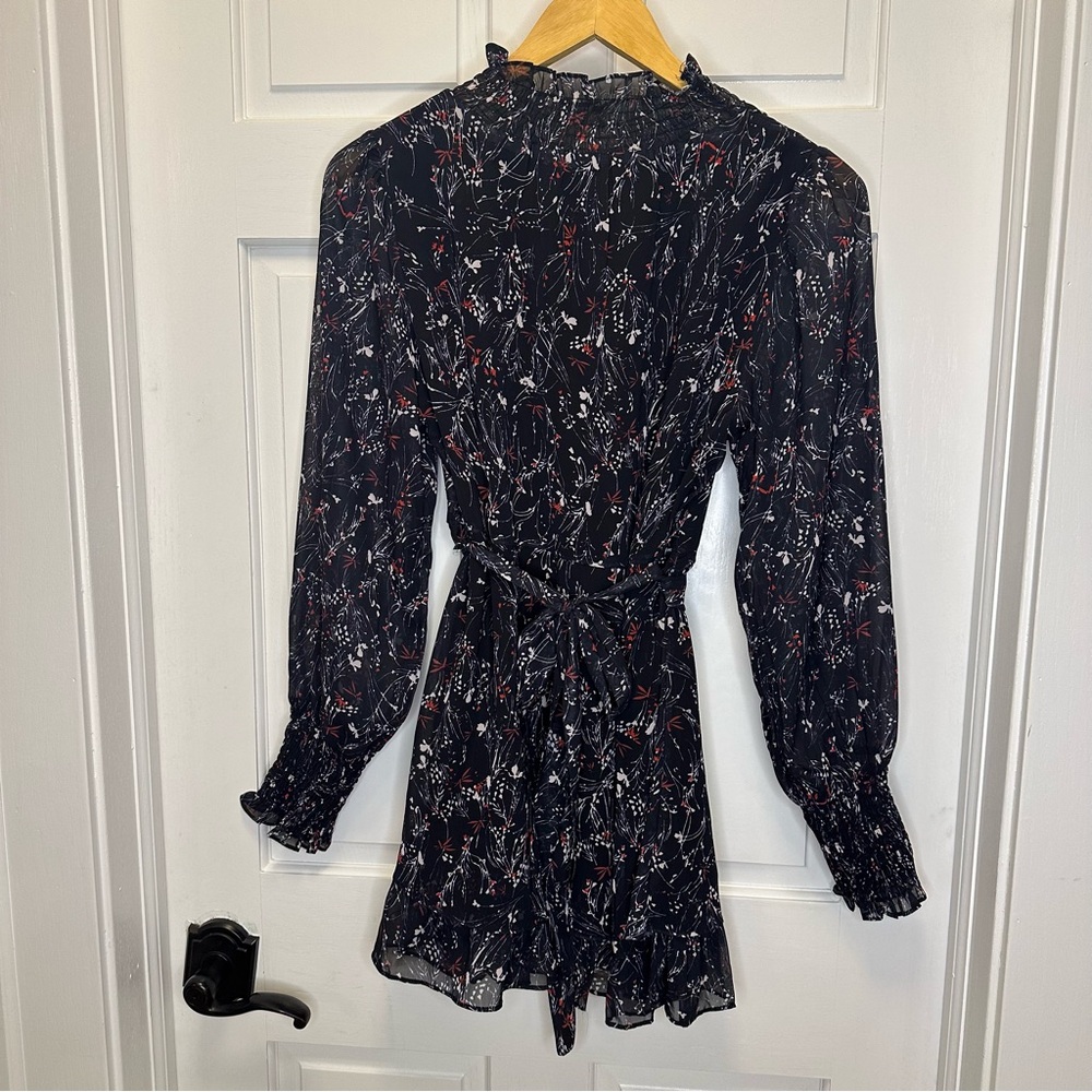 Black and Red Floral Long Sleeve Mini Dress (C)
